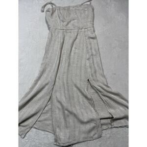 Valiante Womens Midi Dress Sz Medium Tan Linen Minimalist Coastal Sundress